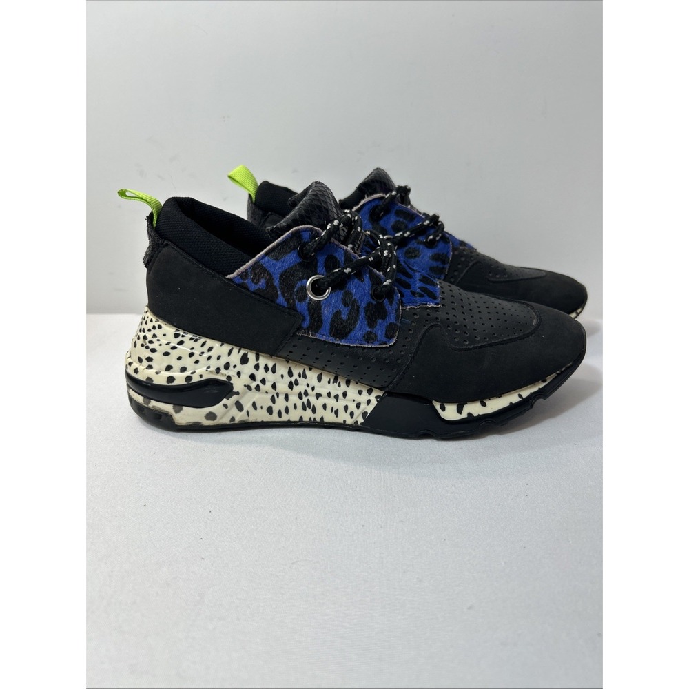 Steve Madden Cliff Blue Leopard and Black Leather Wedge Sneaker 8.5 Neon Chunky